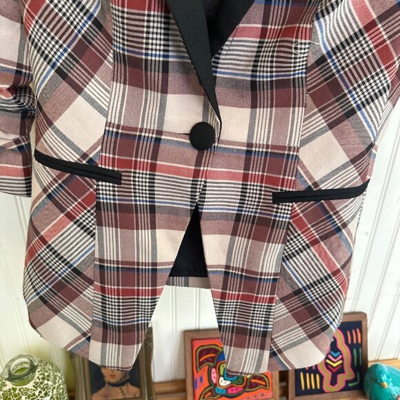 Vero Moda Womens Plaid Blazer Jacket With Ruched Sleeves Button Closure & Black - Picture 3 of 9